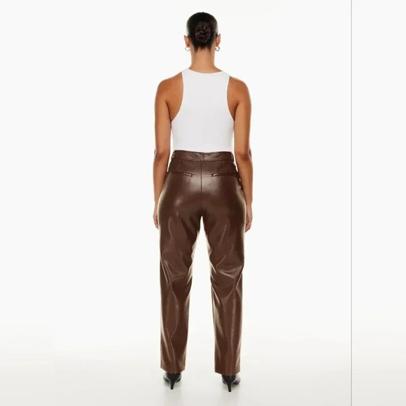 Aritzia Babaton Command Vegan Leather Mid Rise Straight Leg Pants Brown Size 16. - Picture 5 of 16